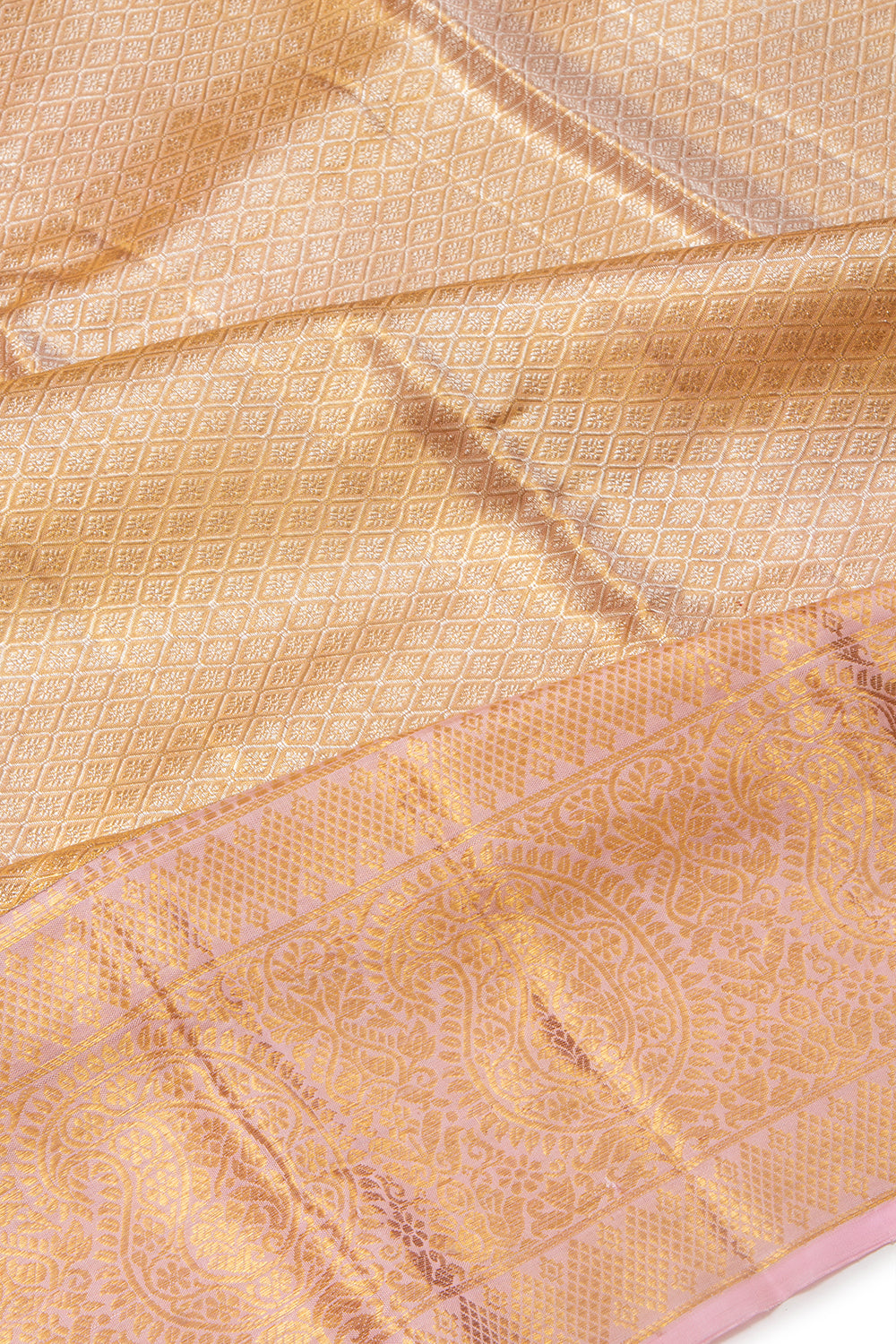 Kanchipuram Silk Tissue Brocade Baby Pink Saree