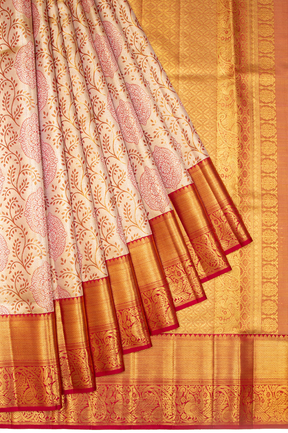 Kanchipuram Silk Tissue Jaal Gold Saree