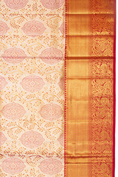Kanchipuram Silk Tissue Jaal Gold Saree