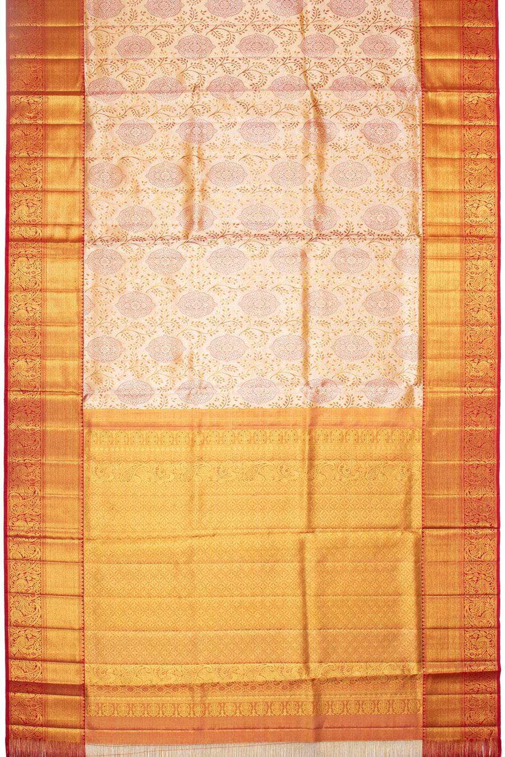 Kanchipuram Silk Tissue Jaal Gold Saree