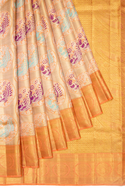 Kanchipuram Silk Tissue Brocade Gold Saree
