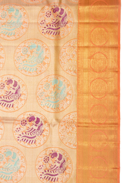 Kanchipuram Silk Tissue Brocade Gold Saree