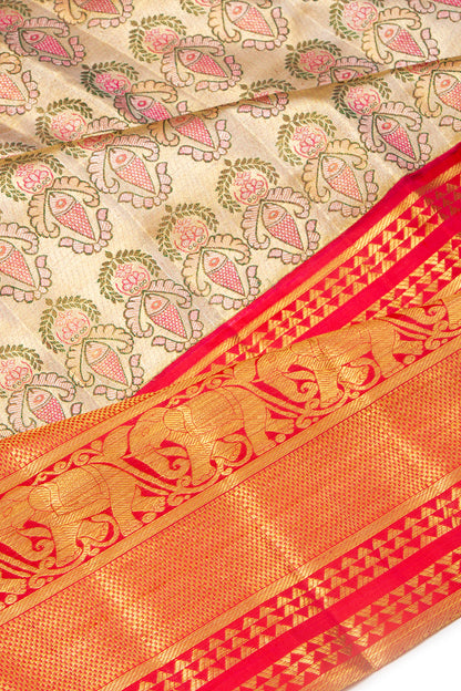 Kanchipuram Silk Tissue Brocade Gold Saree