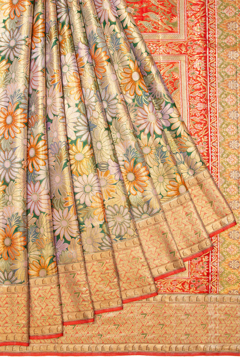 Kanchipuram Silk Tissue Brocade Green Saree