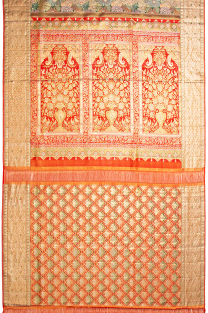 Kanchipuram Silk Tissue Brocade Green Saree