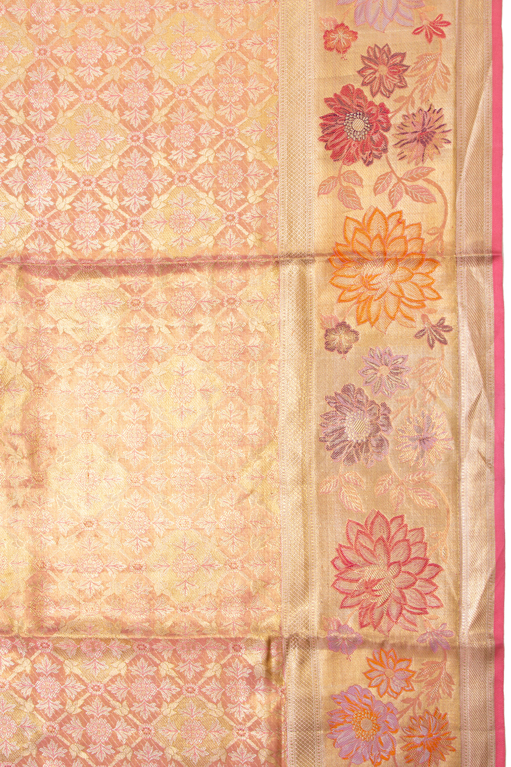 Kanchipuram Silk Tissue Brocade Peach Saree