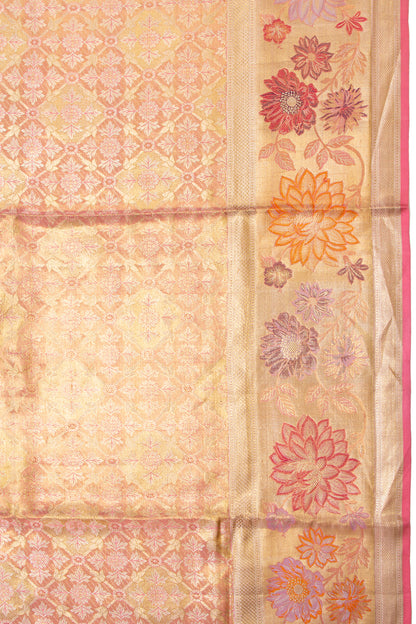 Kanchipuram Silk Tissue Brocade Peach Saree