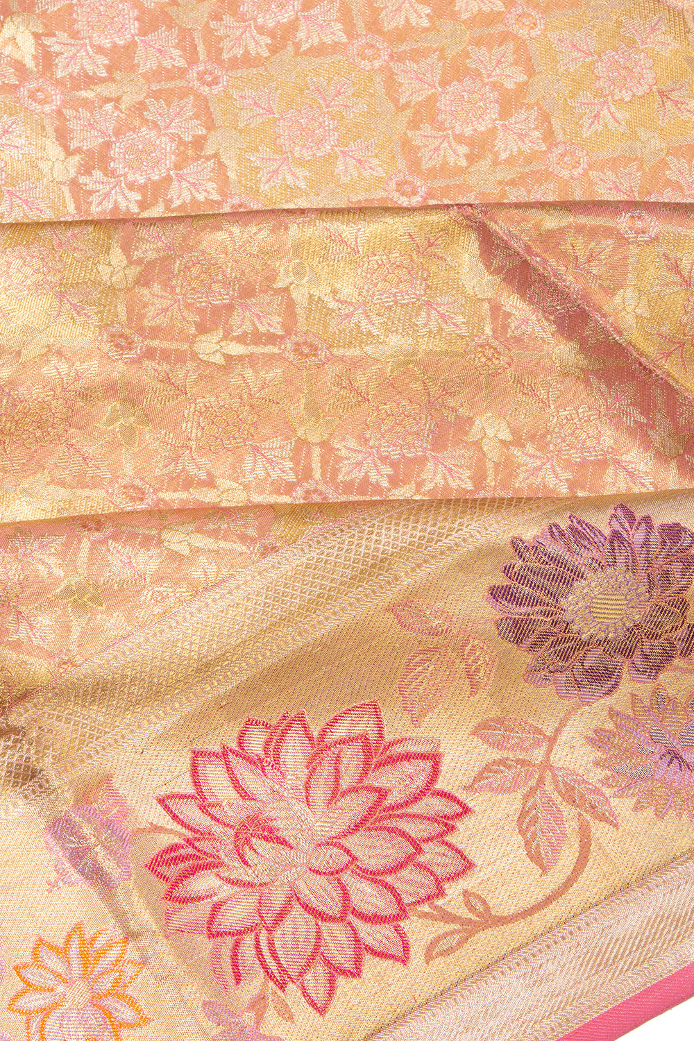 Kanchipuram Silk Tissue Brocade Peach Saree