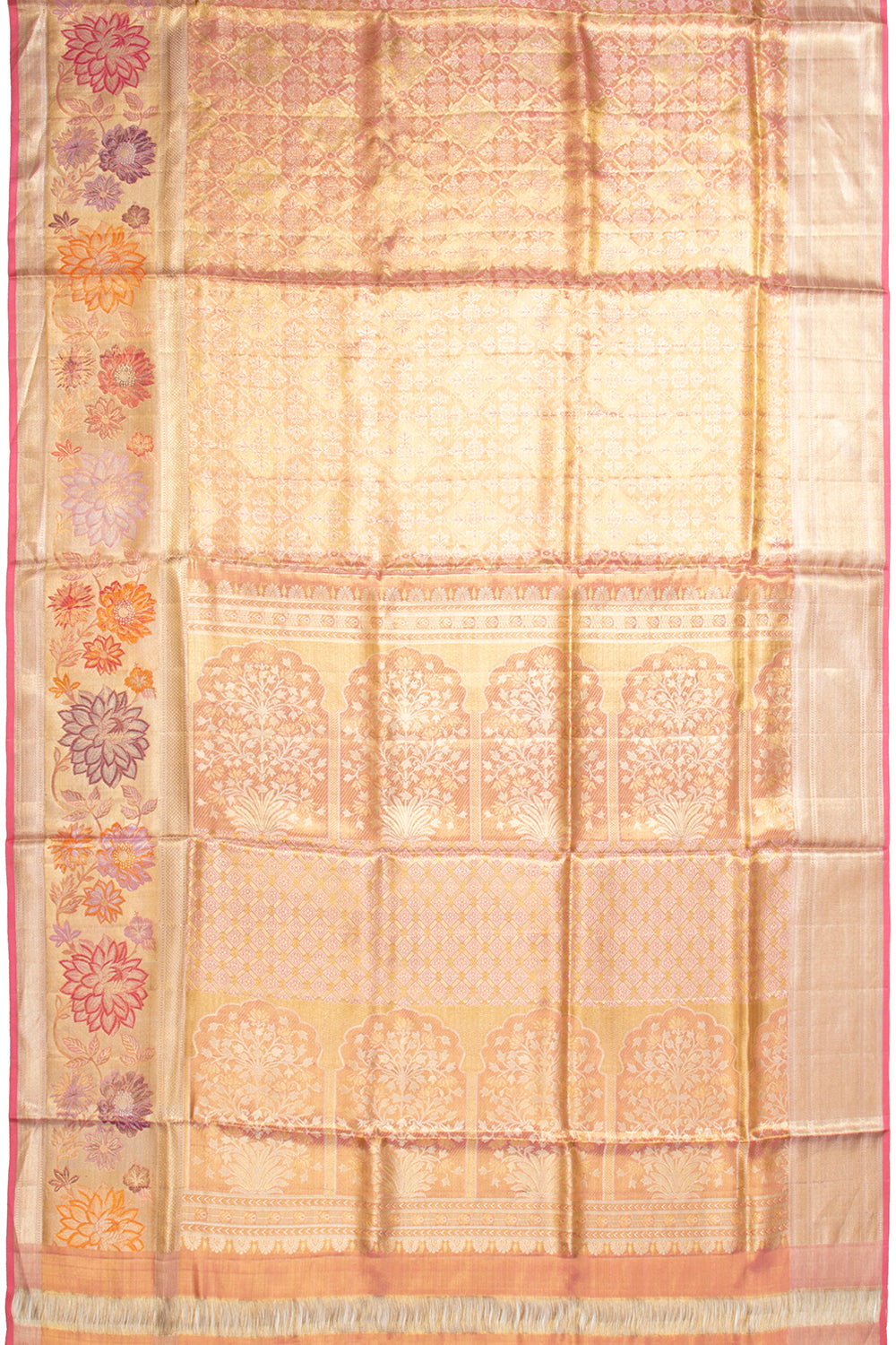 Kanchipuram Silk Tissue Brocade Peach Saree