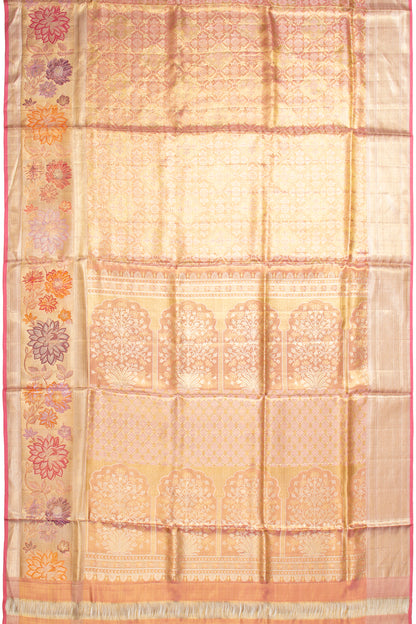 Kanchipuram Silk Tissue Brocade Peach Saree