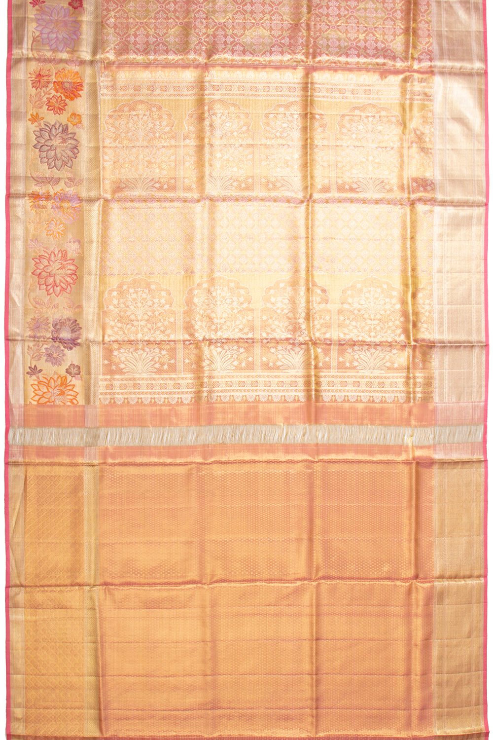 Kanchipuram Silk Tissue Brocade Peach Saree