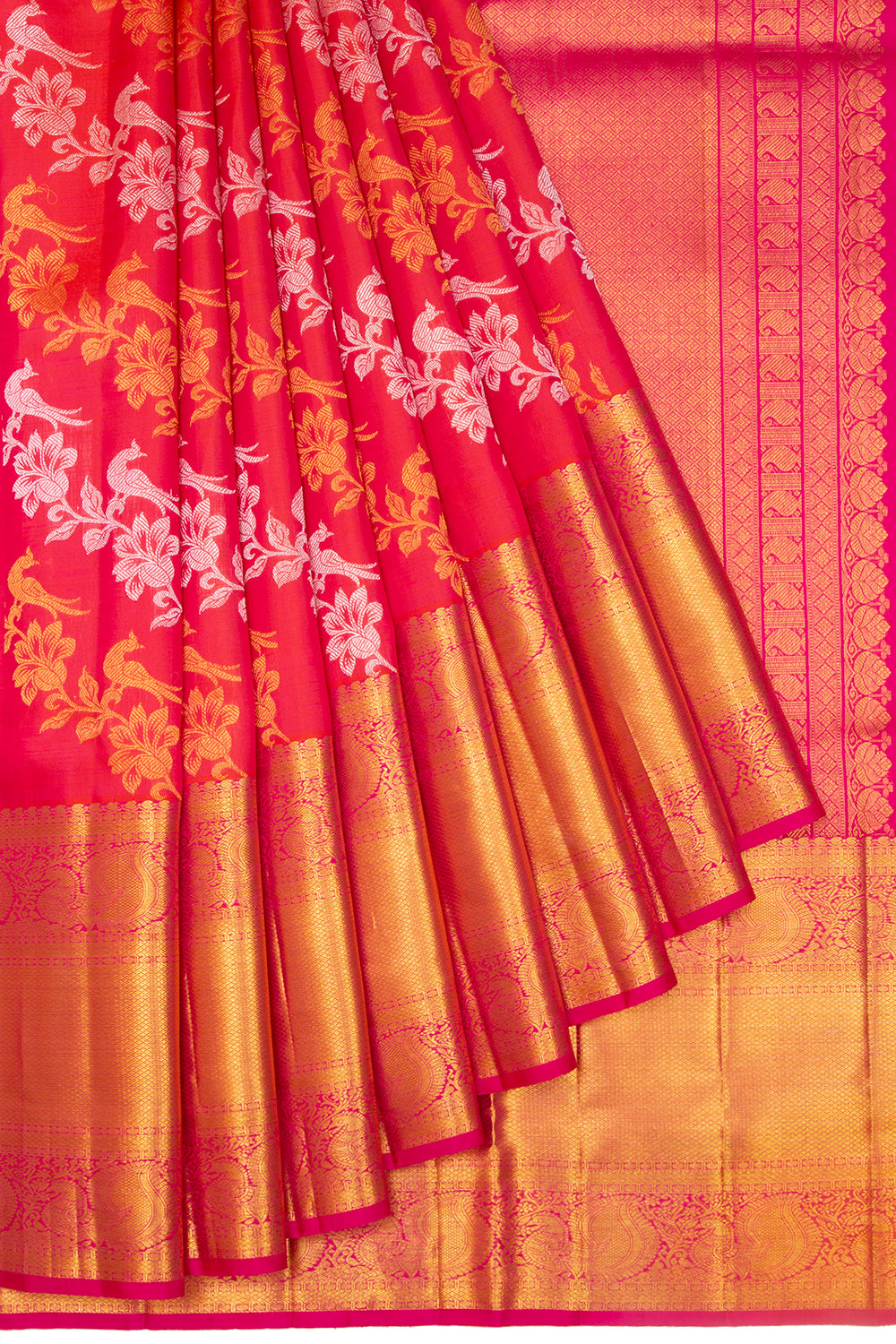 Kanchipuram Silk Jaal Pinkish Red Saree