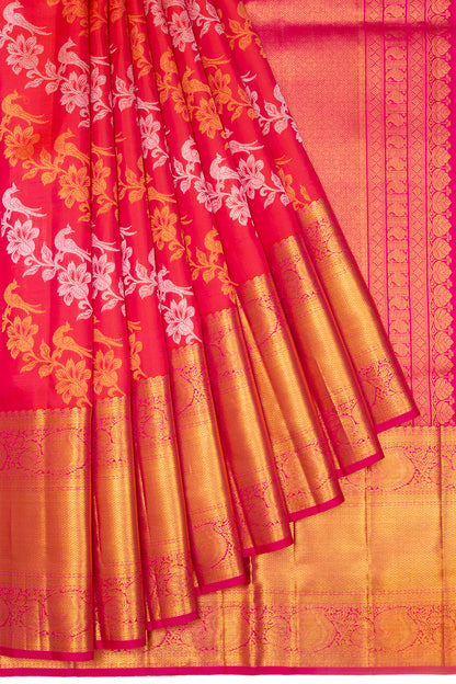 Kanchipuram Silk Jaal Pinkish Red Saree