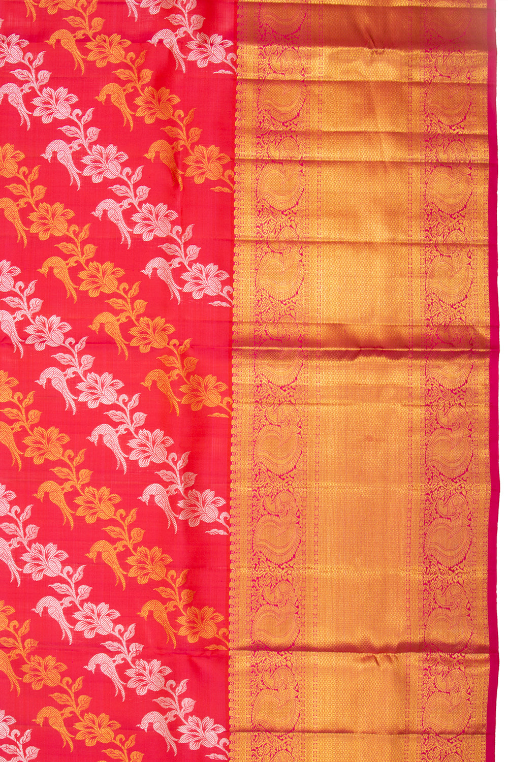 Kanchipuram Silk Jaal Pinkish Red Saree