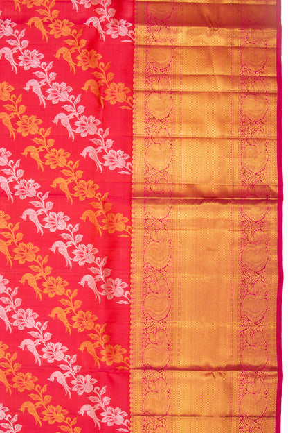 Kanchipuram Silk Jaal Pinkish Red Saree