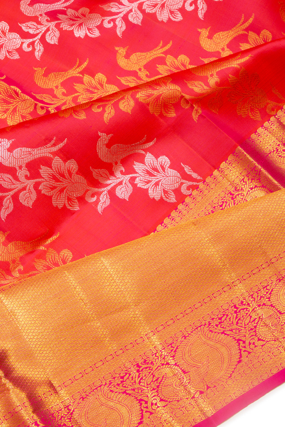 Kanchipuram Silk Jaal Pinkish Red Saree