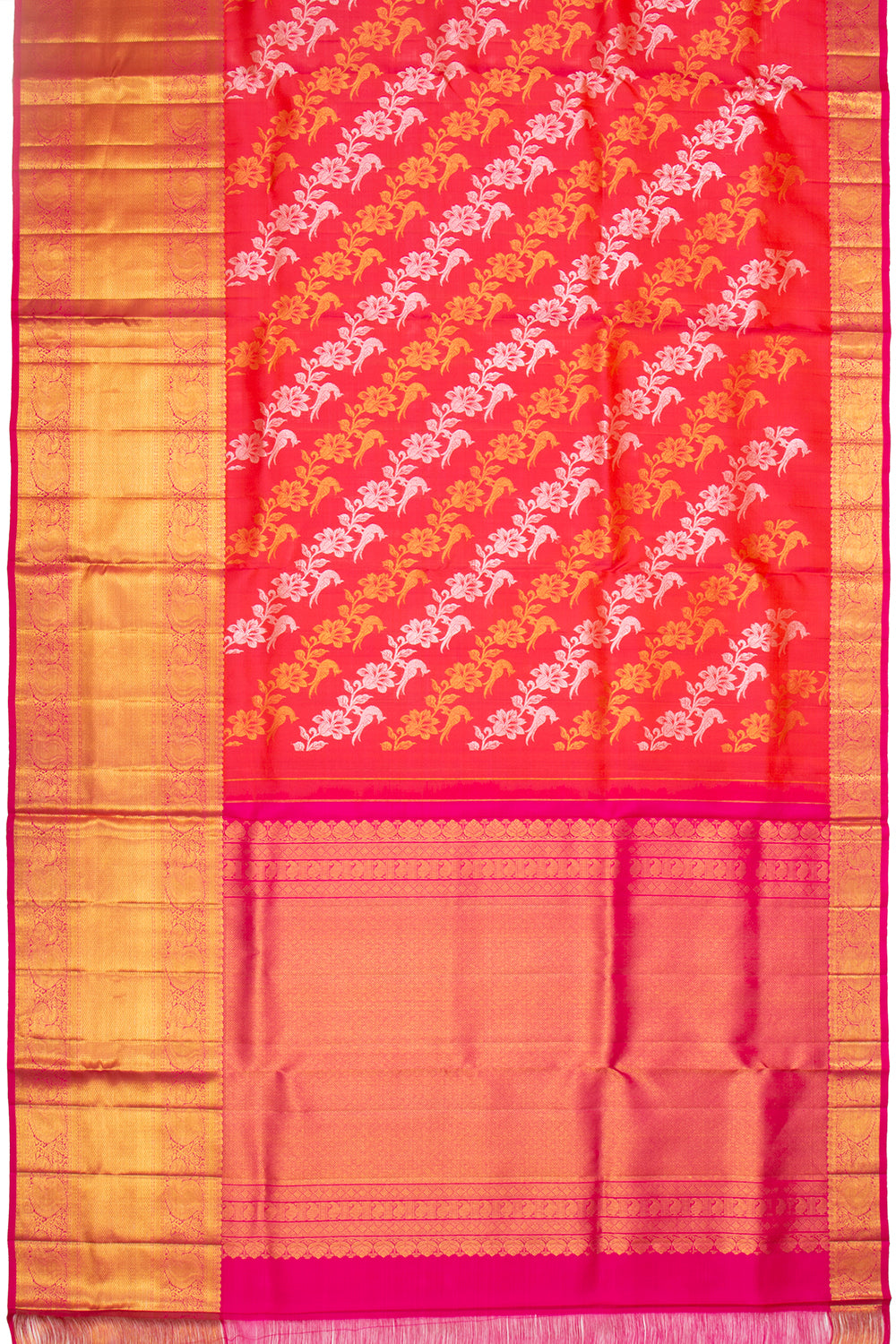 Kanchipuram Silk Jaal Pinkish Red Saree