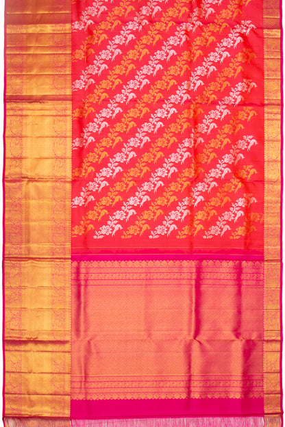 Kanchipuram Silk Jaal Pinkish Red Saree