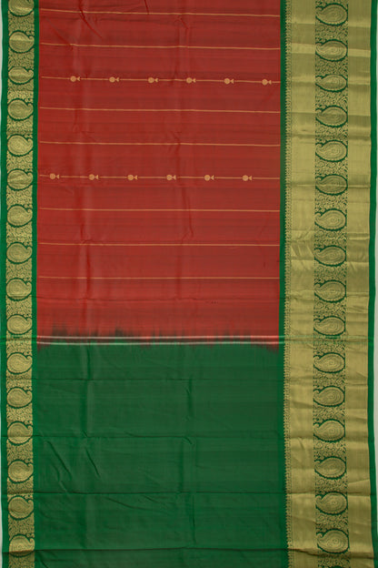 Soft Silk Vertical Lines Dual Tone Maroon And Brown Saree