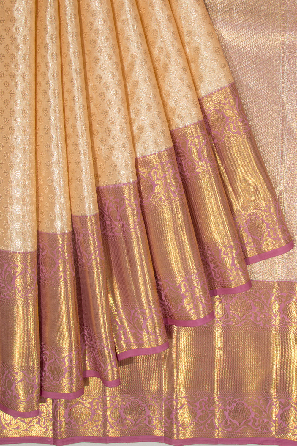 Kanchipuram Silk Tissue Brocade Peach Saree