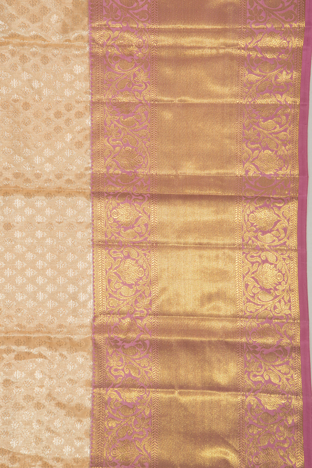 Kanchipuram Silk Tissue Brocade Peach Saree