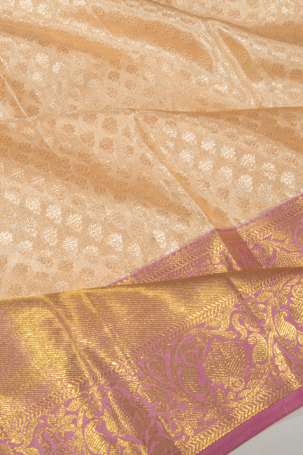 Kanchipuram Silk Tissue Brocade Peach Saree