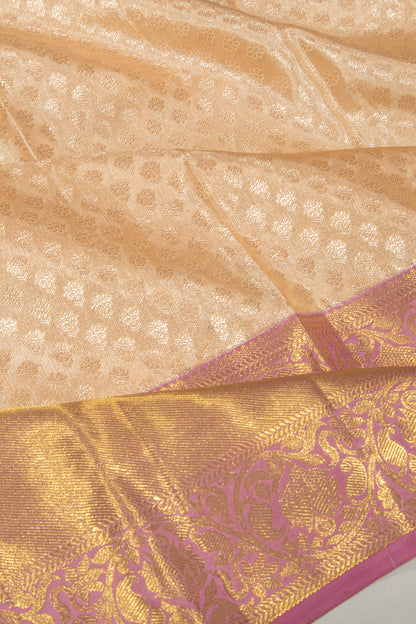 Kanchipuram Silk Tissue Brocade Peach Saree