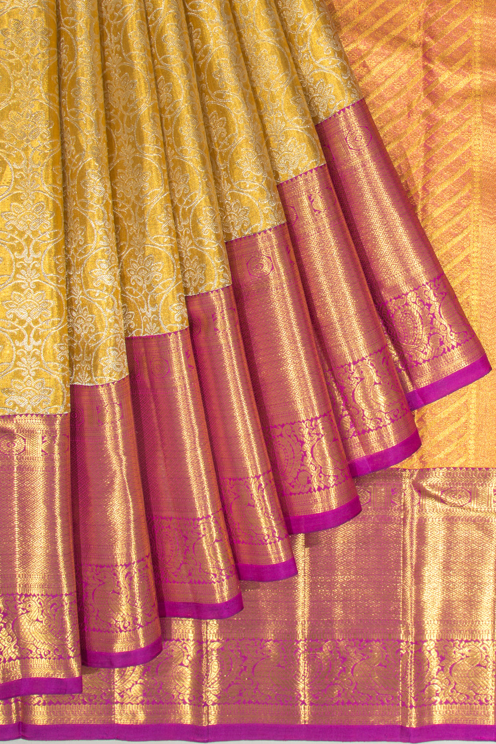 Kanchipuram Silk Tissue Jaal Gold Saree