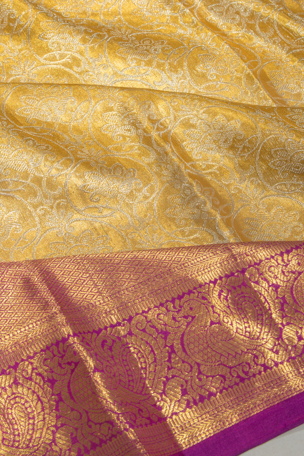 Kanchipuram Silk Tissue Jaal Gold Saree
