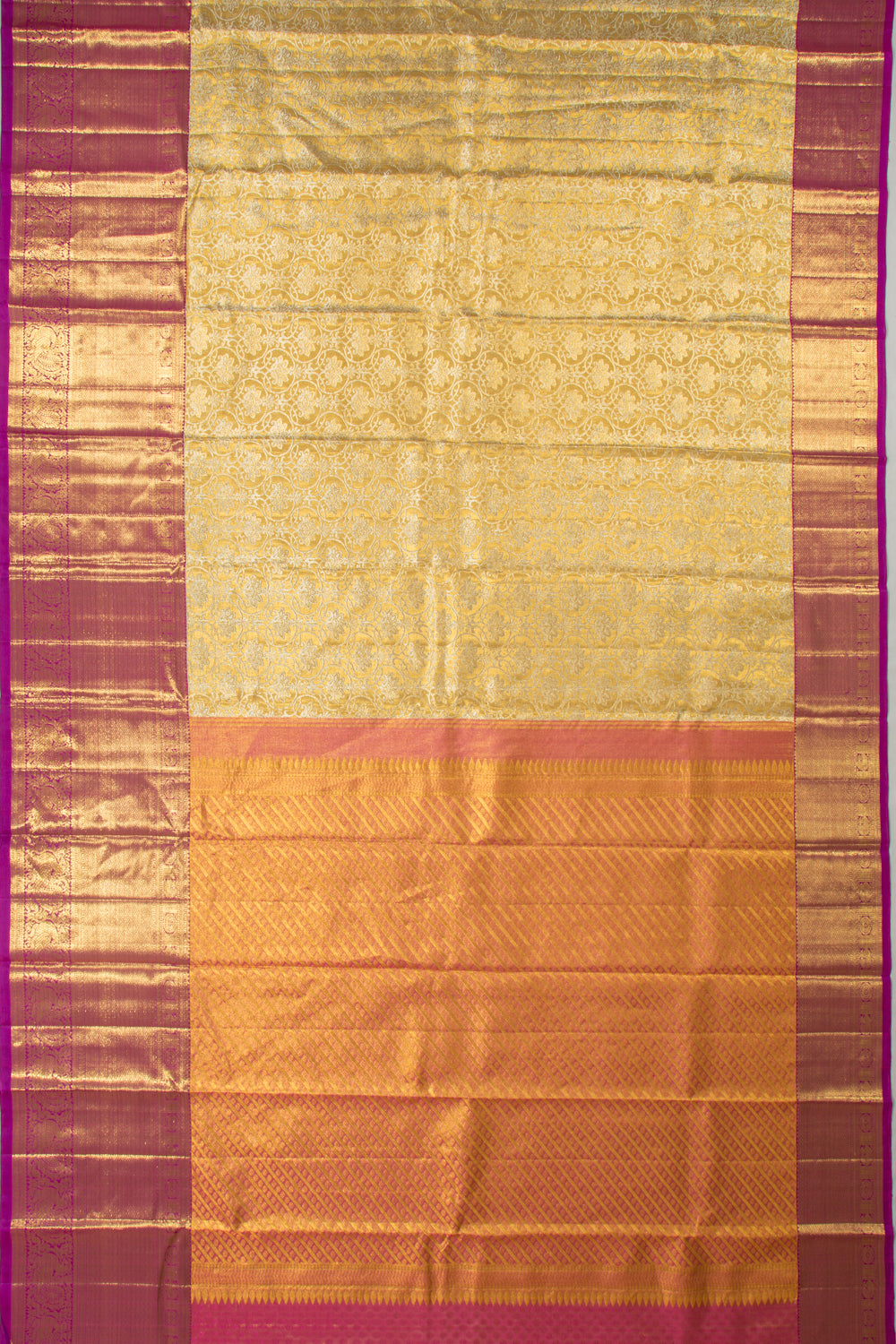 Kanchipuram Silk Tissue Jaal Gold Saree