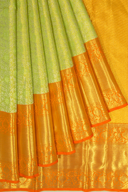 Kanchipuram Silk Tissue Jaal Green Saree