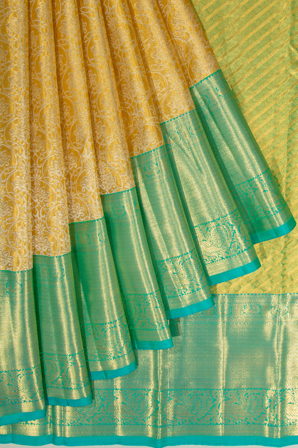 Kanchipuram Silk Tissue Jaal Gold Saree