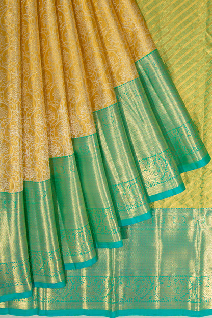 Kanchipuram Silk Tissue Jaal Gold Saree