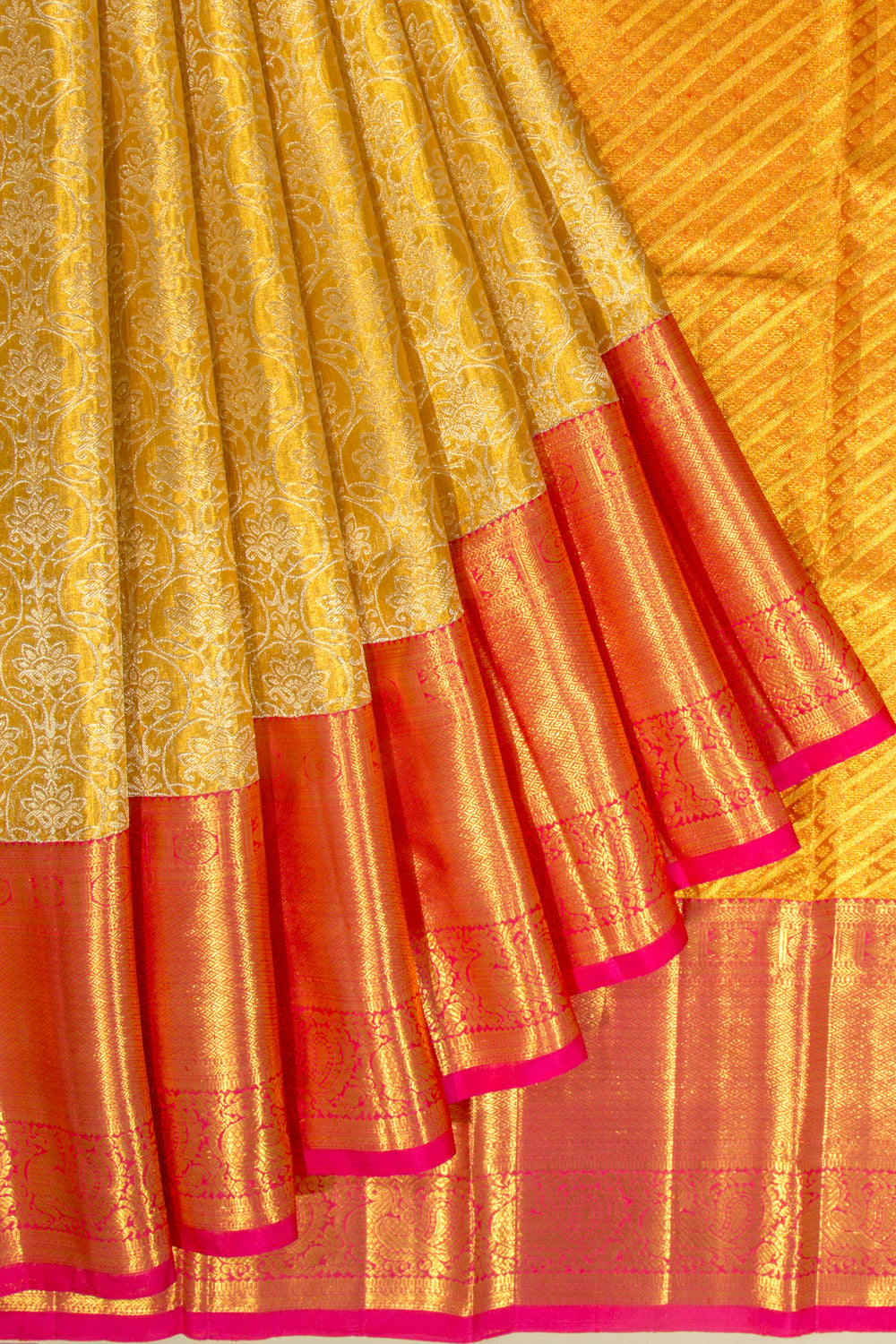 Kanchipuram Silk Tissue Jaal Gold Saree