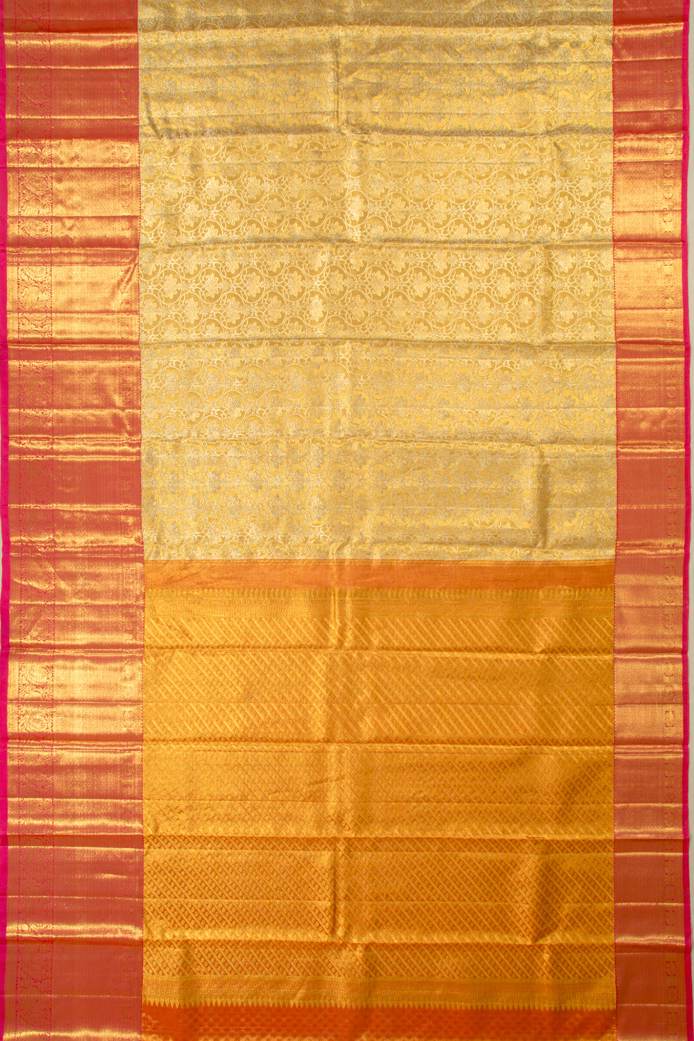 Kanchipuram Silk Tissue Jaal Gold Saree
