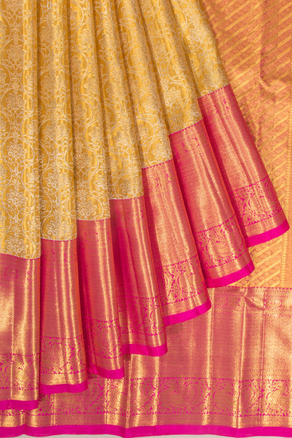 Kanchipuram Silk Tissue Jaal Gold Saree