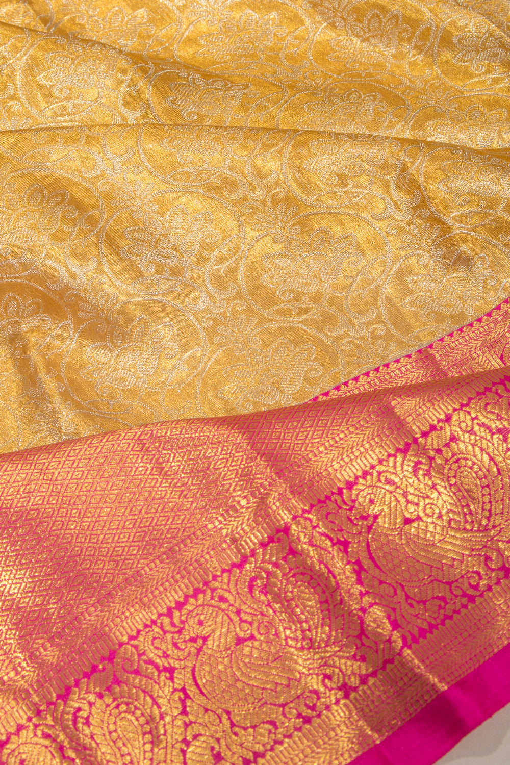 Kanchipuram Silk Tissue Jaal Gold Saree