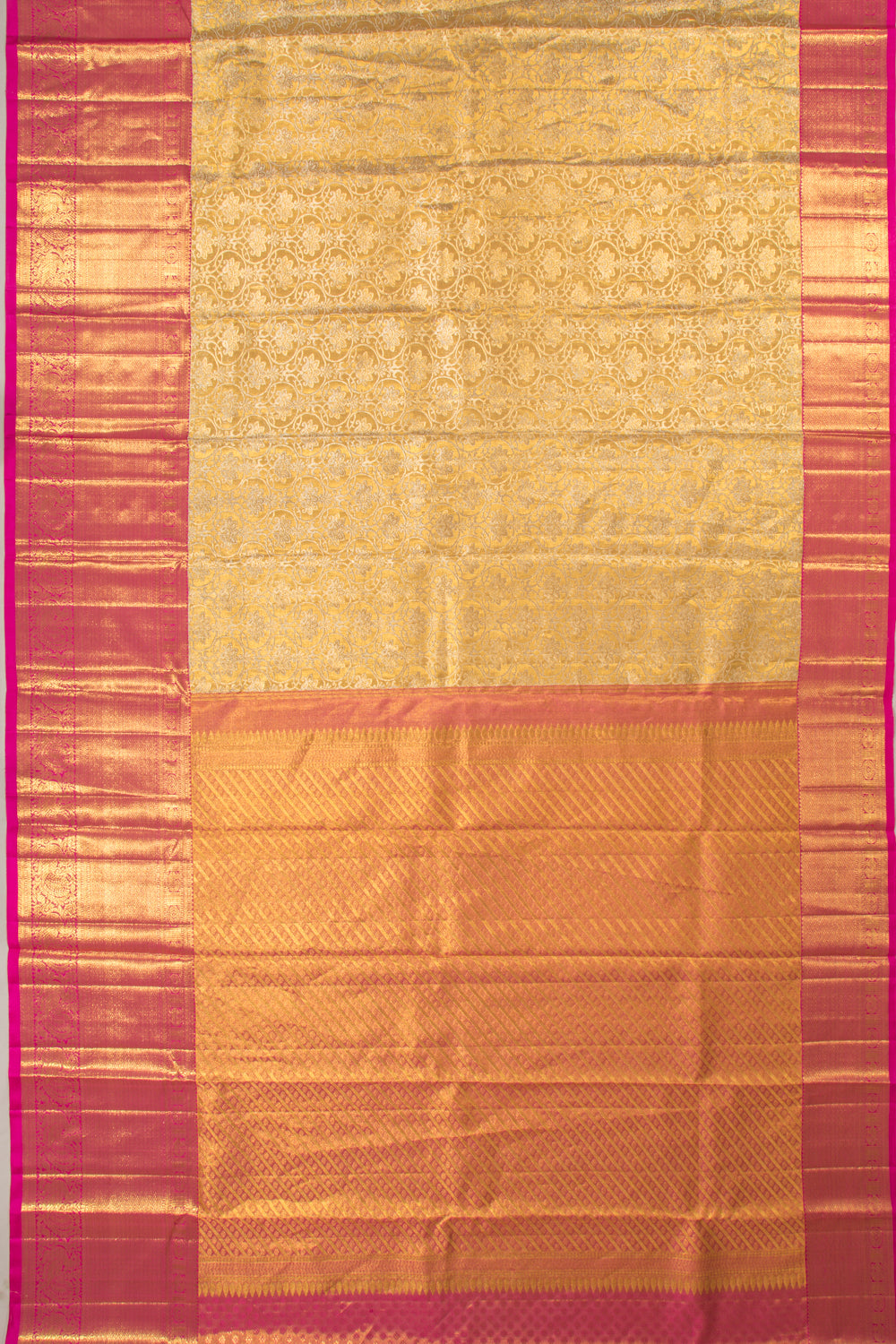 Kanchipuram Silk Tissue Jaal Gold Saree