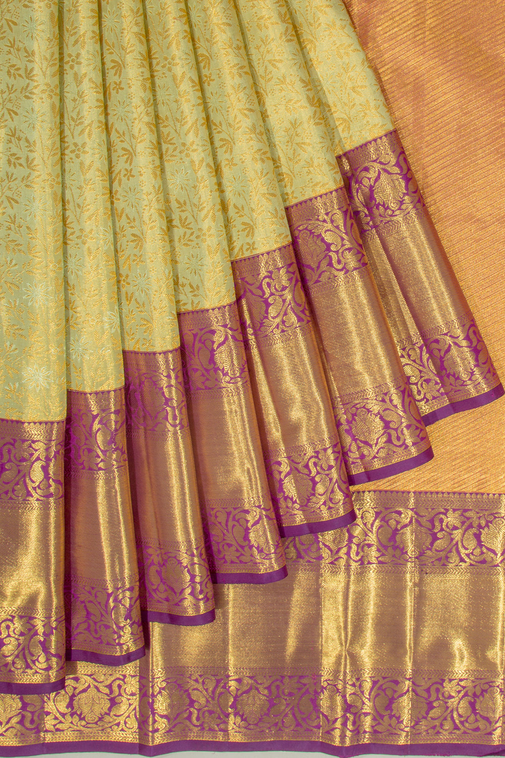Kanchipuram Silk Tissue Jaal Green Saree
