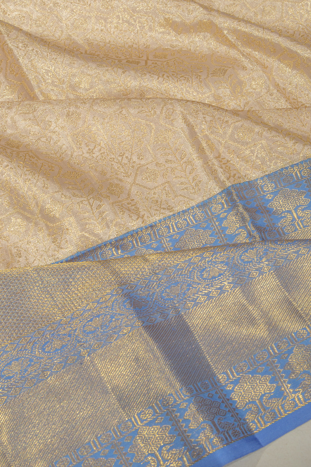 Kanchipuram Silk Tissue Brocade Silver Saree