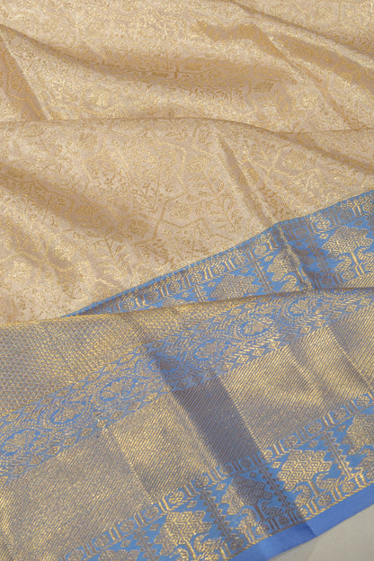 Kanchipuram Silk Tissue Brocade Silver Saree
