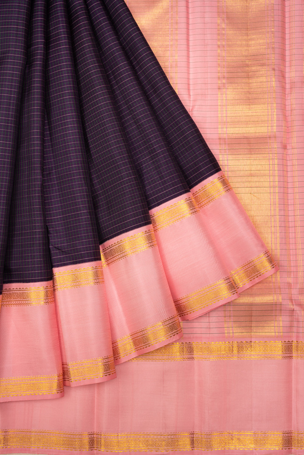 Kanchipuram Silk Kattam Checks Burgundy Saree