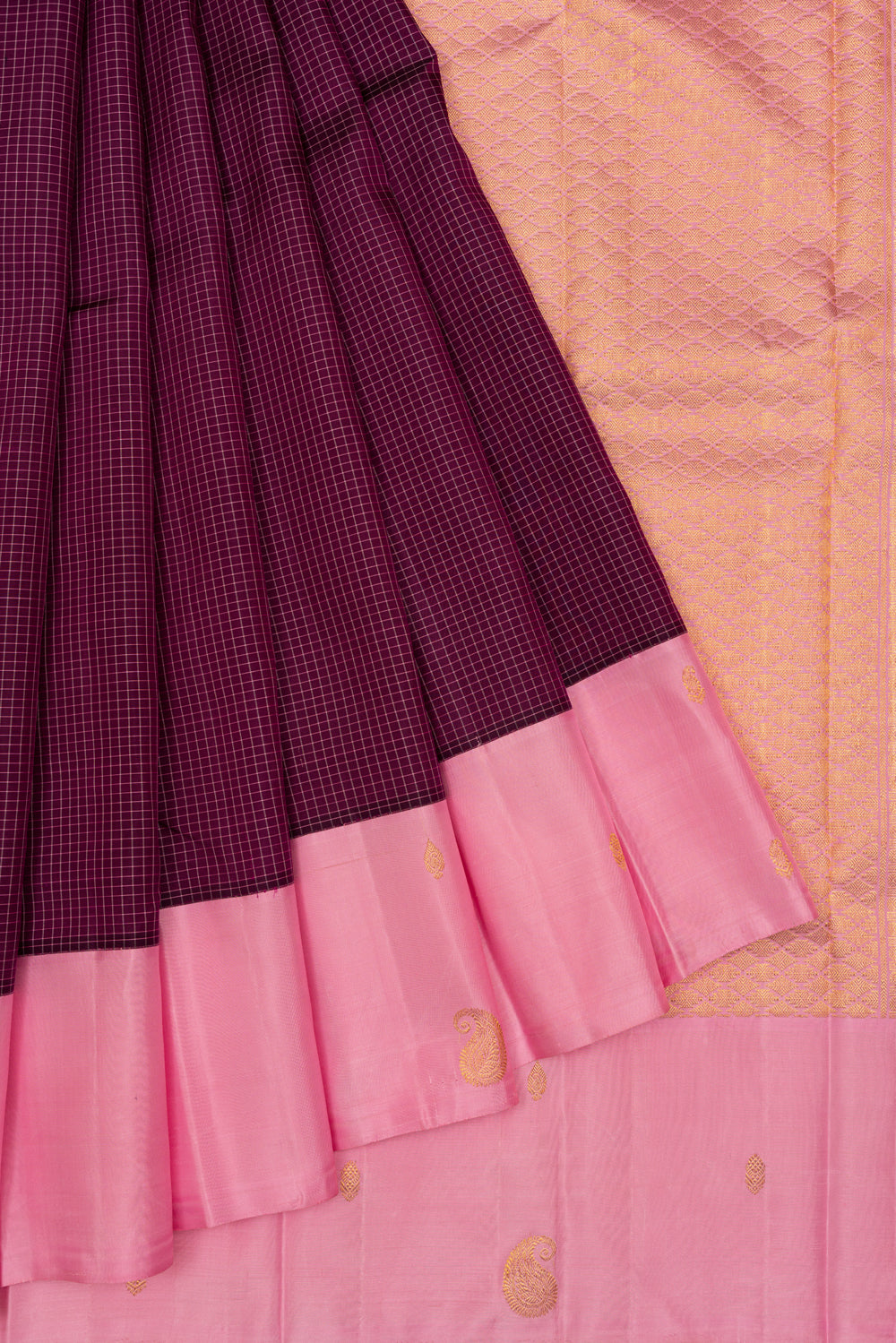 Kanchipuram Silk Kattam Checks Purple Saree