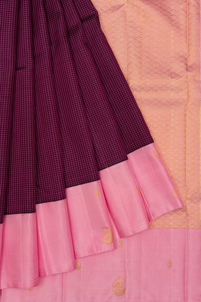 Kanchipuram Silk Kattam Checks Purple Saree