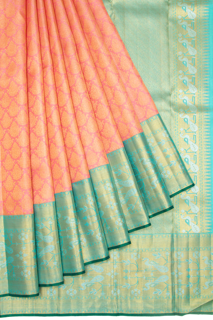 Kanchipuram Silk Brocade Pastel Orange Saree