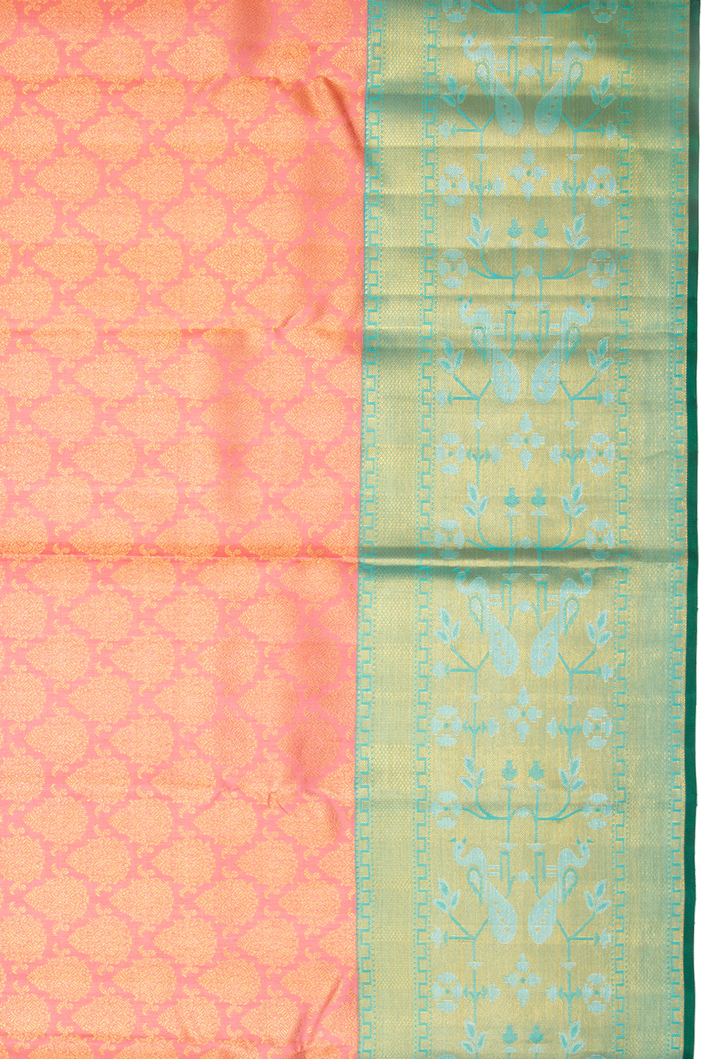 Kanchipuram Silk Brocade Pastel Orange Saree