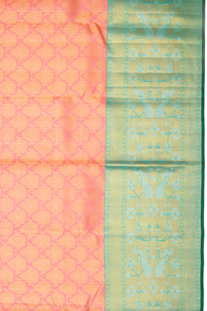 Kanchipuram Silk Brocade Pastel Orange Saree