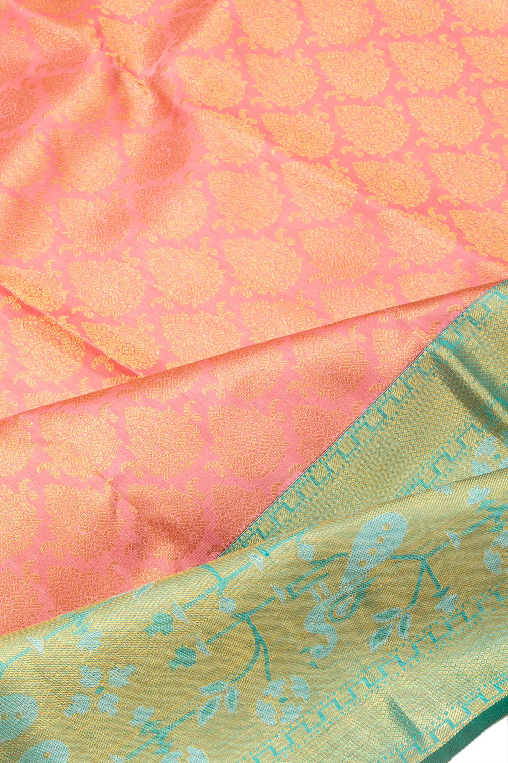 Kanchipuram Silk Brocade Pastel Orange Saree
