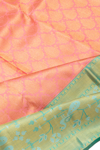 Kanchipuram Silk Brocade Pastel Orange Saree