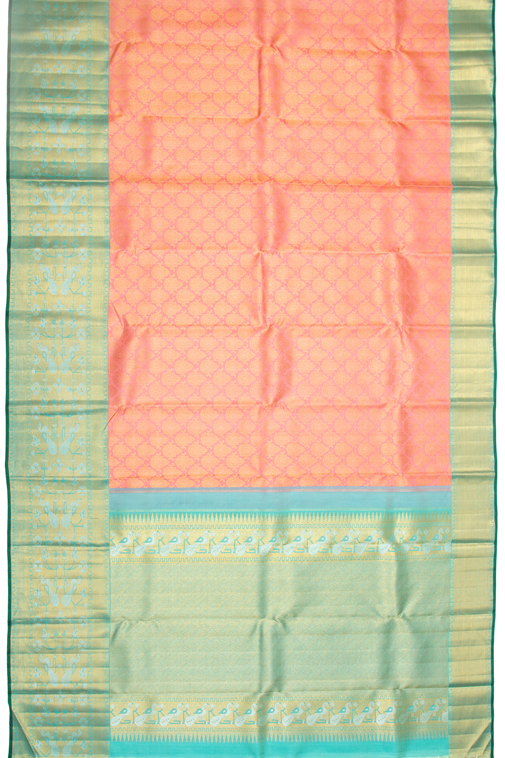 Kanchipuram Silk Brocade Pastel Orange Saree
